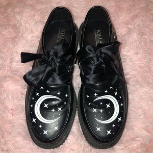 Killstar Moon Platform Shoes with Satin Bow Lace